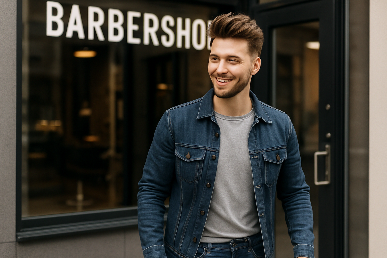 Fais moi sur modèle générique un homme qui sort du coiffeur avec une belle coupe de cheveux volumineuse
